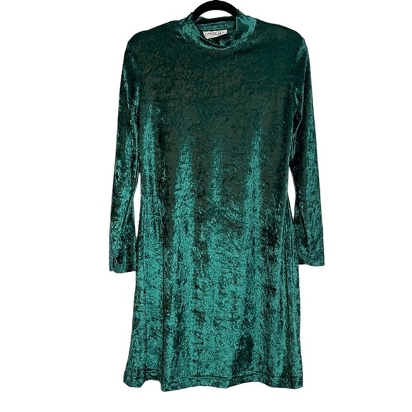 Vintage Cartesian Sport Green Velour Mock Neck Long Sleeve Dress Sz.S - Picture 1 of 10